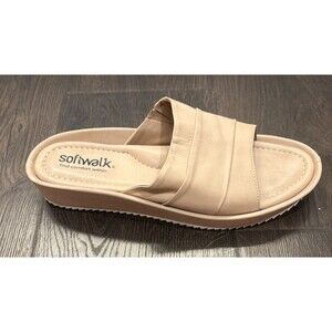 Softwalk Ezra Womens Nude Leather Slip On Strap Sandals Shoes 9.5 52222-146